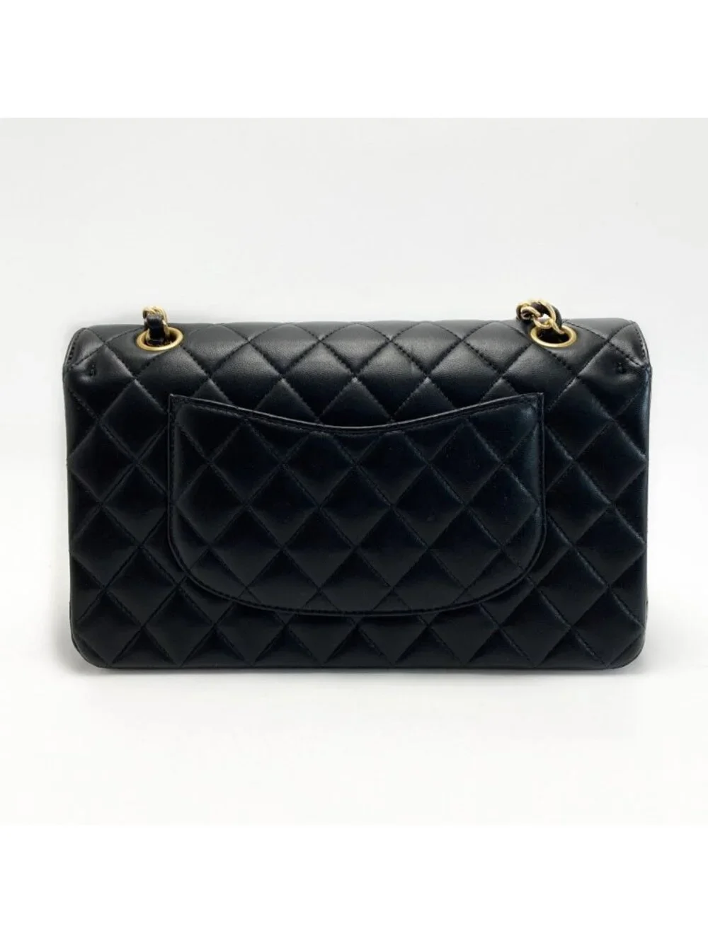 Chanel Quilted Double Flap Icon Charm Chain Shoulder Bag Black Lambskin